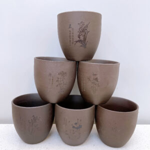 Purple clay carved Large master cup black flower 75ml - Image 1