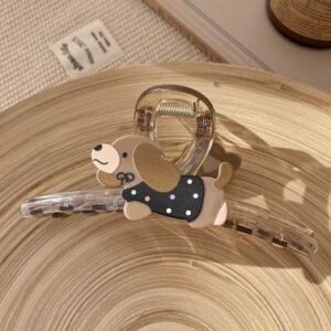 Dark Coffee Dog Acrylic Claw Clip 13cm - Image 1