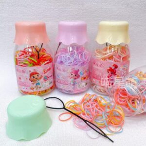 Colorful Large Baby Bottle Sticker Hair Tie Set with Hair Loop Tool - Image 1