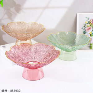 817 Gold-Trim Colorful Rotating Fruit Plate with Stand - Image 1
