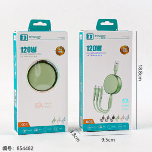 1.2m Retractable 3-in-1 Fast Charging Cable 120W K04 - Image 3