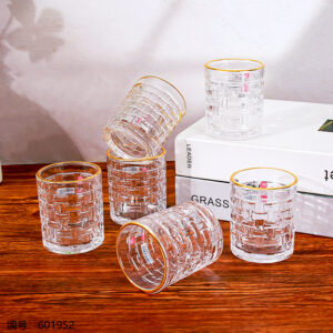Bamboo Woven Gold Rim Wine Glass 9006 - Image 1