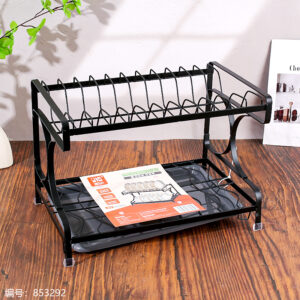 Matte Black Flat Steel Double-Layer Dish Rack 8025 - Image 1