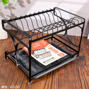 Matte Black Flat Steel Double-Layer Dish Rack 8025 - Image 2