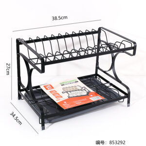 Matte Black Flat Steel Double-Layer Dish Rack 8025 - Image 3