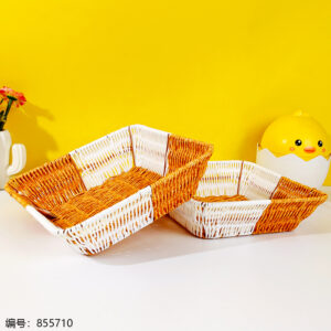 Large Two-Tone Square Rattan Basket LN93 - Image 2