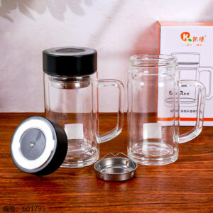 Layered Impression Glass Office Cup with Lid 400ml-567 - Image 1