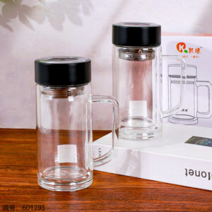 Layered Impression Glass Office Cup with Lid 400ml-567 - Image 2