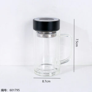 Layered Impression Glass Office Cup with Lid 400ml-567 - Image 3