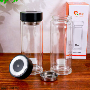 Extra Large Layered Impression Glass Cup with Lid 500ml-550 - Image 1