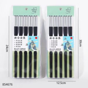 Embossed Black Body White Tip Alloy Chopsticks HY-320 - Image 2