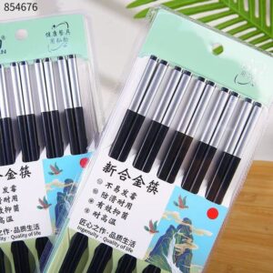 Embossed Black Body White Tip Alloy Chopsticks HY-320 - Image 3